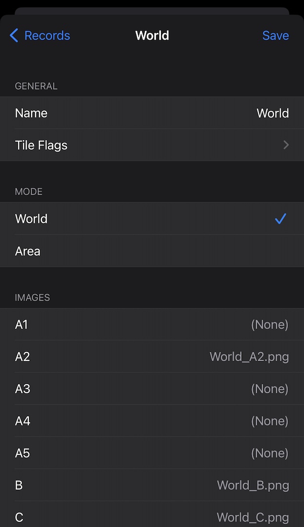 Tilesets Database Screen